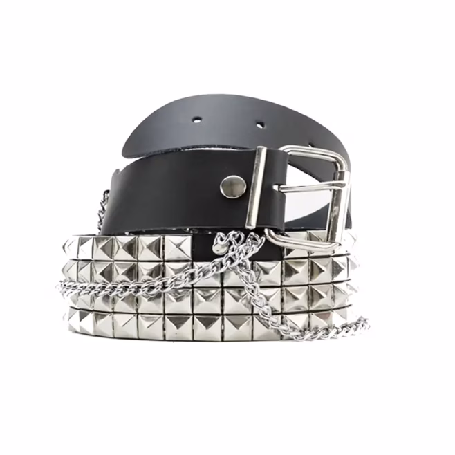 Ремень Underground 4 ROW NICKEL PYRAMID STUDS & CHAINS